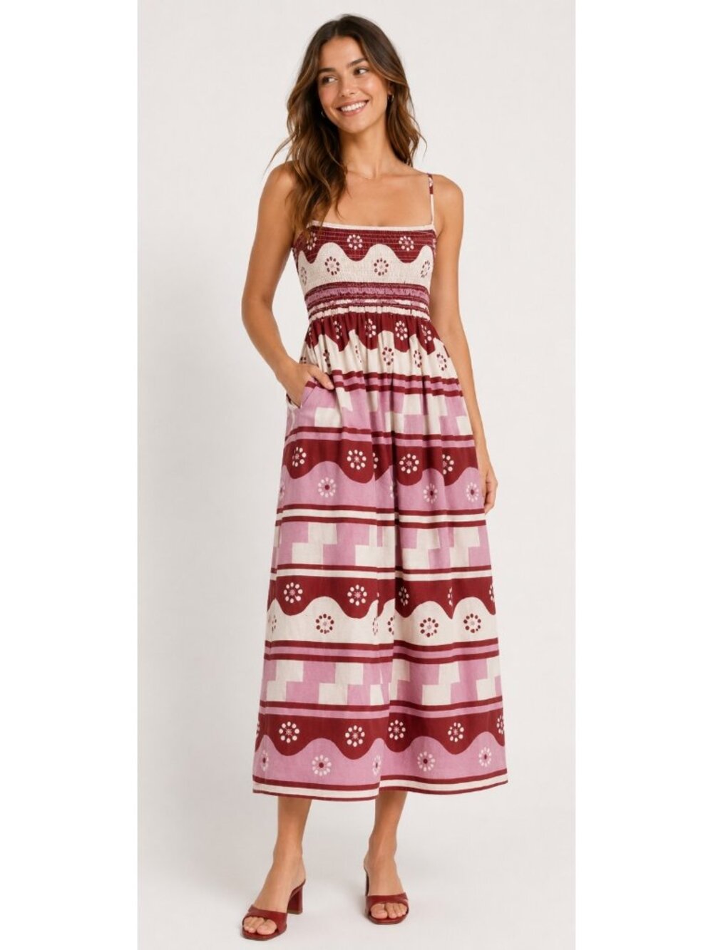 Madewell Womens Size XS Geodaisy Batik Theo Sleeveless Smocked Midi Dress NEw